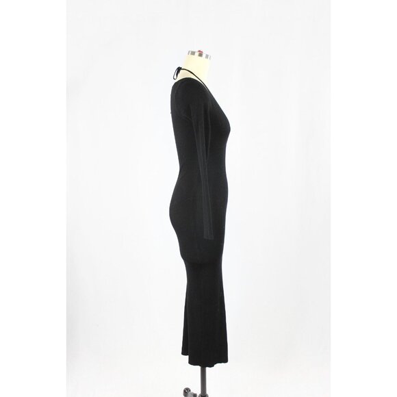 NWOT HEARTLOOM Sevilla Black Ribbed Knit Layered Halter Neck Midi Dress, Size XS - Picture 5 of 13